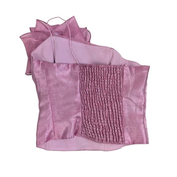 Hutch NWT Tessa Metallic Pink Flower Accent One Shoulder Smocked Back Top - Picture 10 of 15